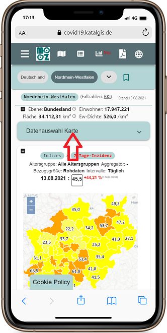 Karte Coronavirus / SARS-CoV-2: Inzidenz Nordrhein-Westfalen