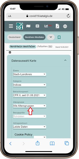 Covid-19 Karte Auswahl Altersgruppe