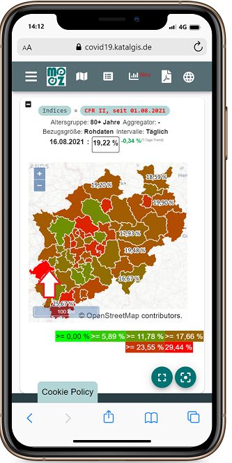Coronavirus SARS-CoV-2 Karte Nordrhein-Westfalen Sterblichkeit Altersgruppe 80+